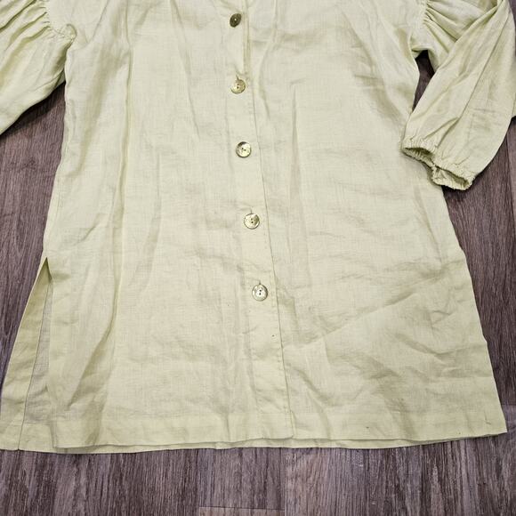 Debra DeRoo Linen Tunic Top Womens M Lime Green Balloon Sleeve Lagenlook Boho - Picture 4 of 8